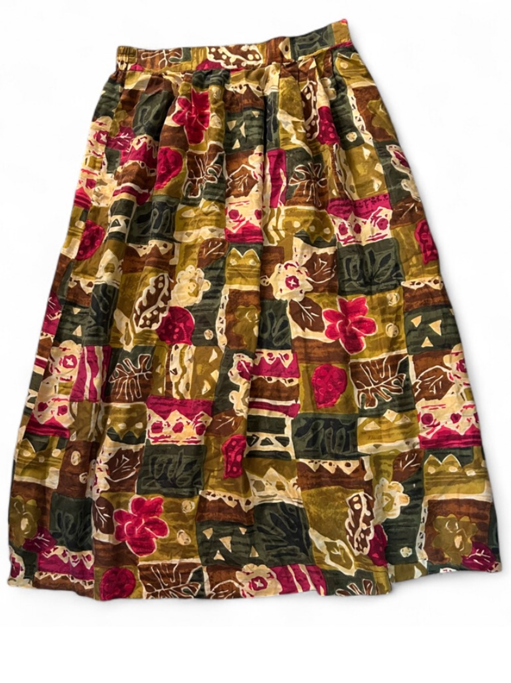 Croft&Barrow size M 100% silk Vintage Floral Patchwork colorful Midi Skirt